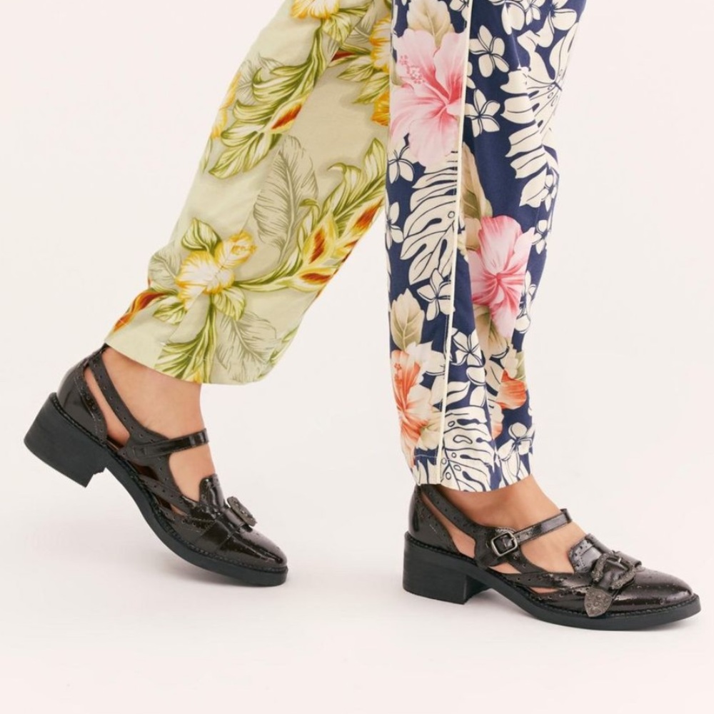 Silent D and Free People Thunderbird Oxford Mary Janes in Black Patent Leather